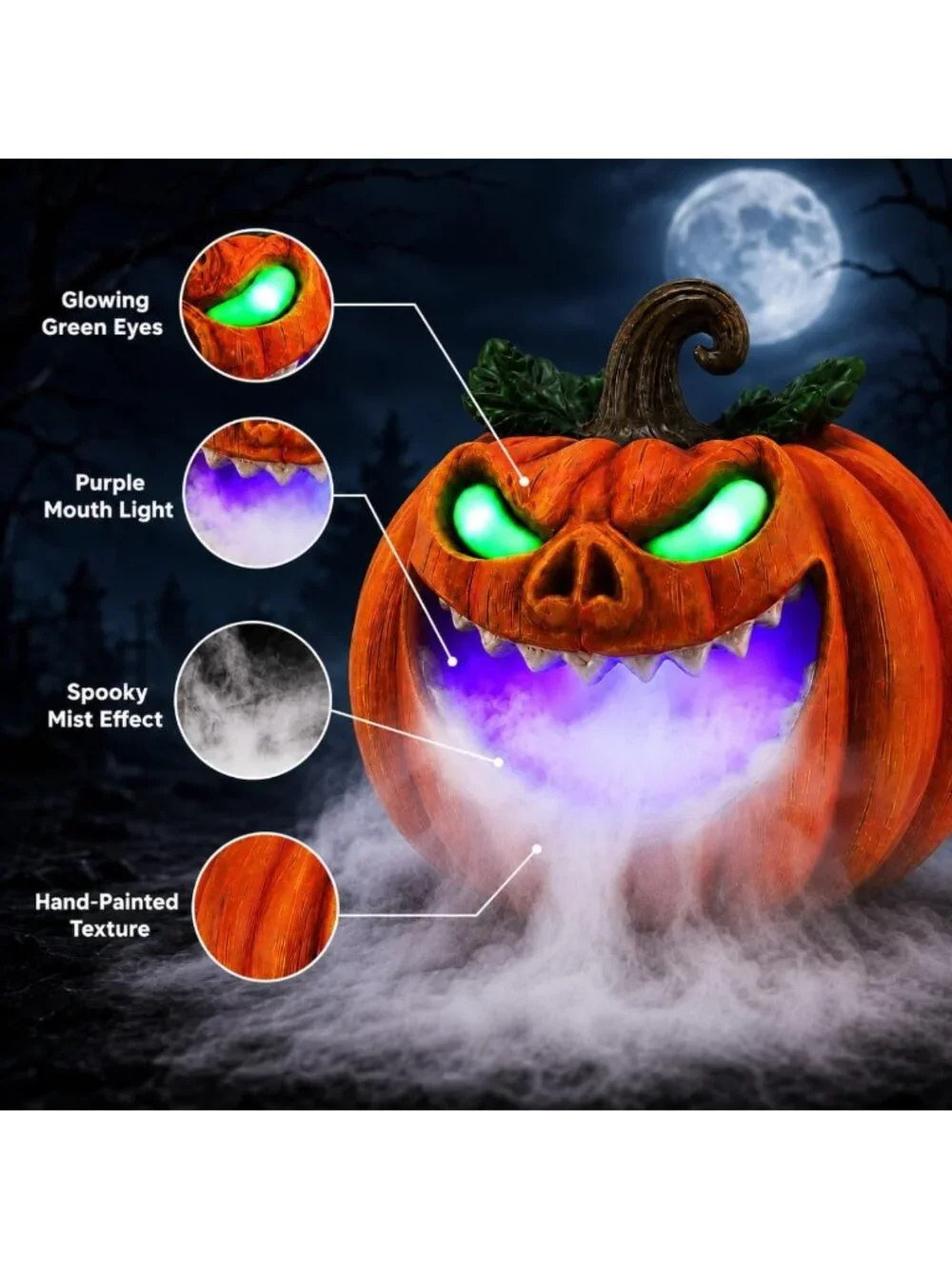 Spooky Halloween Pumpkin Fog Machine - Glowing Green Eyes Tabletop Decor for